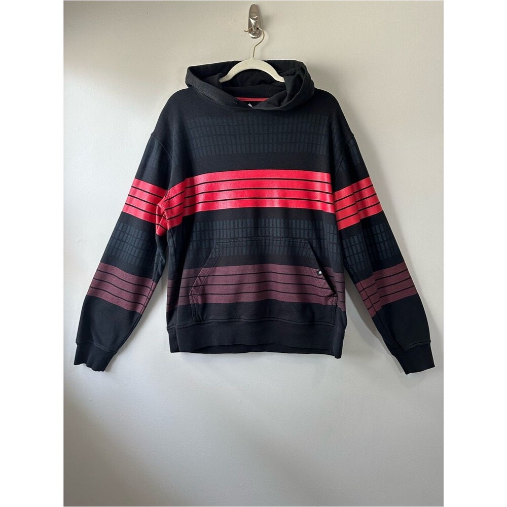 DC Shoe Striped Black Hoodie with Red and Maroon Skate Size L Cozy Casual